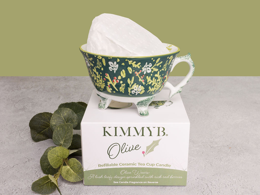 Olive - Refillable Ceramic Tea Cup Candle