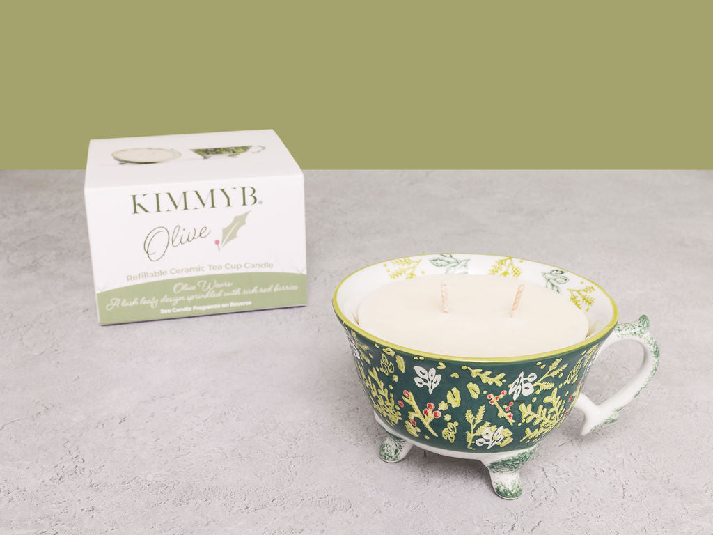 Olive - Refillable Ceramic Tea Cup Candle